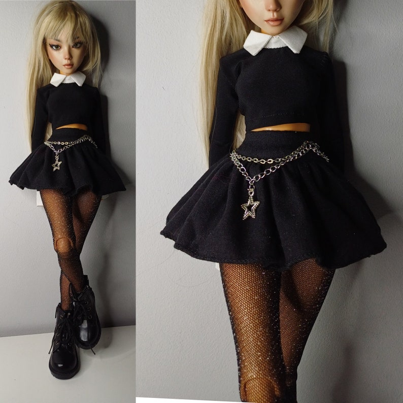 Black Cotton skirt for bjd doll msd size image 1