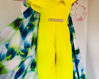 yellow jumpsuit with cape