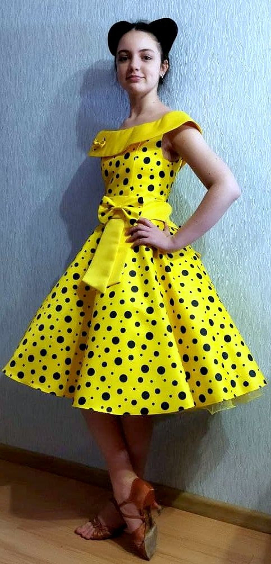 Yellow black polka dot girls dress Polka dot Party Birthday | Etsy