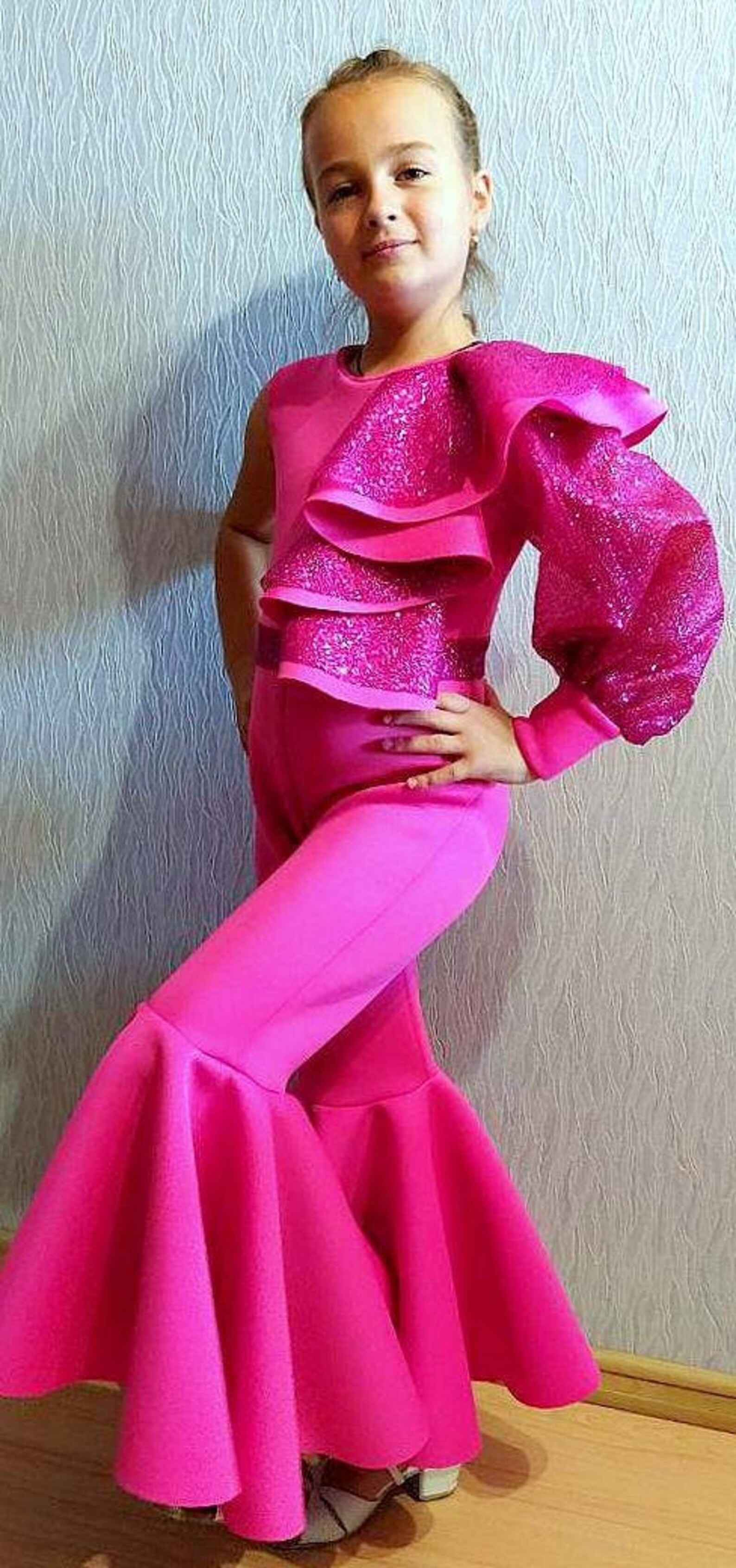 Hot Pink Sparkly Jumpsuit Pageant Outfit Girls Neoprene Etsy