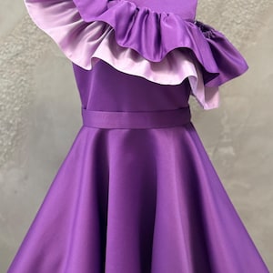 Purple interview dress Pageant violet dress with ruffles Girls satin unique dress Pageant outfit lavender custom casual party holiday dress