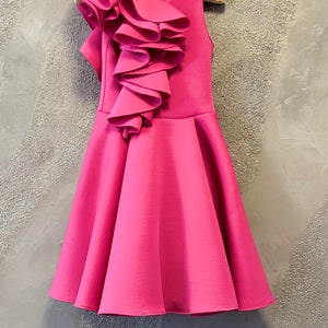 Hot pink interview dress Pageant dress with ruffles Girls neoprene scuba dress Pageant casual girls outfit Custom pageant Cocktail dress