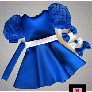 Royal blue interview Pageant dress with belt Girls Casual neoprene scuba sleeves dress blue  outfit Custom pageant Cocktail sleeve dress