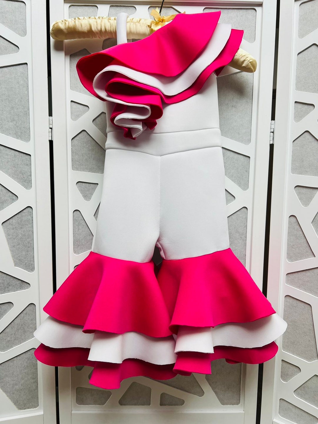 Hot Pink White Interview Jumpsuit Pageant Pink White Outfit Girls