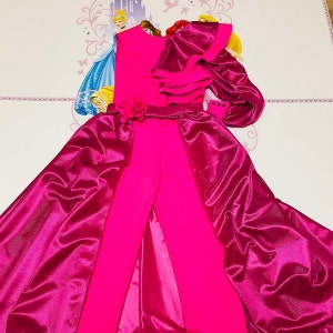 Hot pink Red Yellow jumpsuit Pageant Fun Fashion girls neoprene outfit  with cape Hot Pink Custom pageant girls flowers romper with ruffles