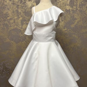 White satin interview dress Pageant dress Unique Girls satin dress Pageant outfit Custom dress Cocktail opening number dress open shoulder