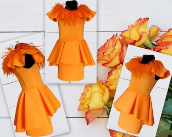 open lace back dress Dark Orange Georgette Chikankari Peplum Dress