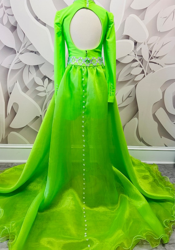 Kelly Green Sparkly Jumpsuit Romper Pageant Runway Outfit Girls Unique Fun Fashion Girls Wear Custom Feather Neon Green Outfit Kelly Green Sparkly Jumpsuit Romper Pageant Runway Outfit Girls Unique Fun Fashion Girls Wear Custom Feather Neon Green Outfit