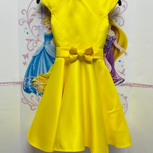 Yellow interview dress Pageant dress with belt Girls satin dress Pageant yellow wings girls outfit Custom pageant Cocktail yellow dress