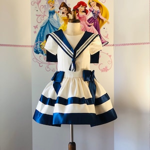 White and blue interview cocktail girls dress Pageant Easter girls dress Girls sailor dress Pageant outfit for girls Custom cocktail dress