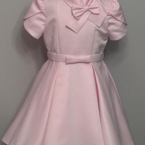 Light Pink Pageant dress with bow Girls satin Homecoming Pageant outfit Custom pageant dress Cocktail pink Interview sleevegirls dress