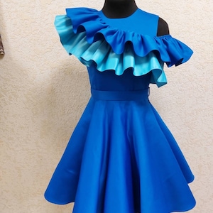 Blue interview dress Pageant dress with ruffles Girls satin dress Pageant royal blue girls outfit Custom pageant Cocktail baby  blue  dress