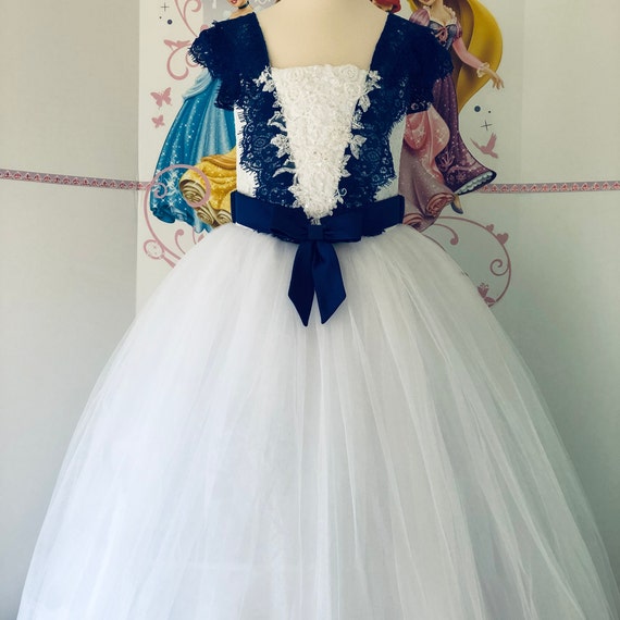 Blue White Pageant Prom Girls Ball Gown Formal Dress Party Birthday Holiday Wedding Flower Dress Pageant Outfit Custom Blue Lace Girls Gown Blue White Pageant Prom Girls Ball Gown Formal Dress Party Birthday Holiday Wedding Flower Dress Pageant Outfit Custom Blue Lace Girls Gown