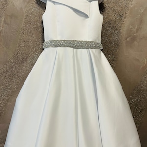 White pageant interview dress with shoulders off girls satin fluffy outfit Custom opening  number Cocktail white dress sparkly belt dress