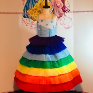 Rainbow dress Carnival outfit Multi colors girls fun Fashion Flowers OOC Party Birthday Holiday dress Baby outfit Toddler rainbow dress