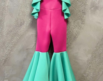 Unique mint hot pink 2 pieces outfit Pageant Girls neoprene casual wear peplum romper Teal girls scuba wear Custom pageant party suit