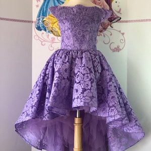 Purple Custom high-low dress Party Wedding Birthday dress Pageant outfit Fun fashion lavender dress Casual Flower Lace lilac girls dress