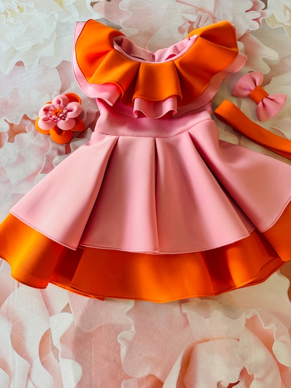Buy Light Pink Orange Interview Dress Unique Casual Ruffles Dress Girls  Scuba Dress Pageant Outfit Custom Cocktail Neoprene Pink Dress Online in  India - Etsy
