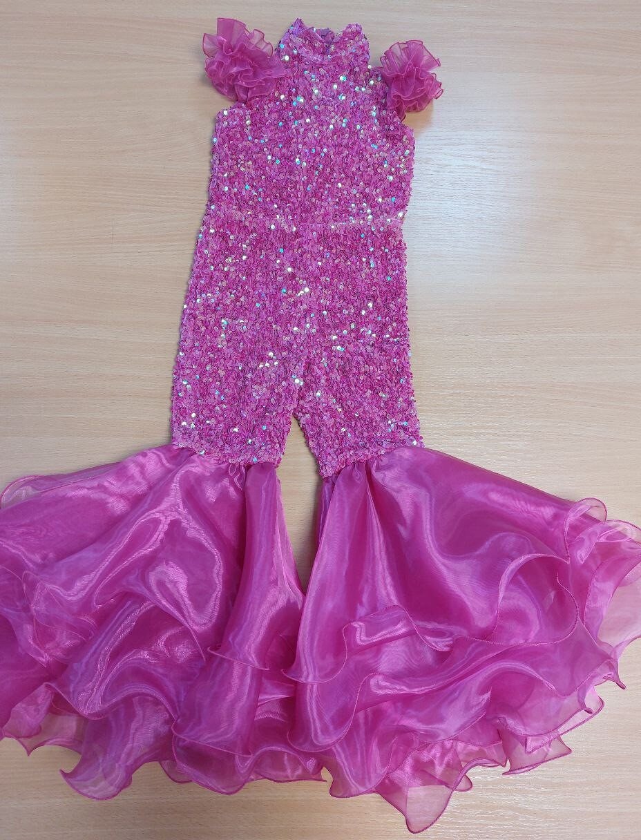 Hot Pink Sparkly Jumpsuit Pageant Outfit Girls Sequins Organza Etsy
