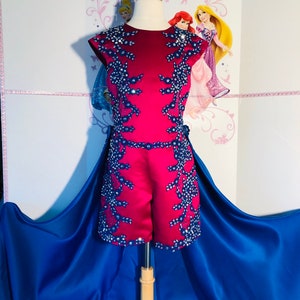 Fun Fashion Fuchsia Royal blue girls outfit Pageant Royal blue runway Pageant outfit with train Custom Pageant romper Hot Pink Lace outfit
