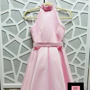 Pink pageant dress Dress with bow Girls satin dress Pageant outfit for girls Custom pageant dress Cocktail coral dress Interview girls dress