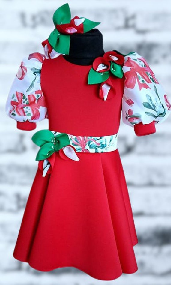 white christmas dresses Poinsettia Christmas Twirl dress for girls – BAZZYBEARS