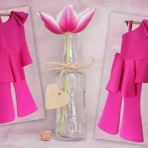 Hot pink jumpsuit Pageant pants girls neoprene outfit Hot Pink Custom pageant girls scuba wear romper with ruffles strap peplum