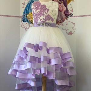 Purple White Pageant girls dress Party Birthday Holiday Wedding Prom girls dress Pageant outfit Fun fashion Lilac lavender High low dress