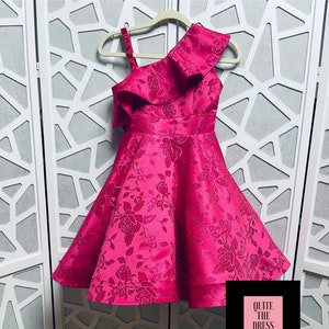 Hot Pink Pageant dress Girls satin jacquard Homecoming Pageant outfit Custom ruffles pageant dress Cocktail hot pink Interview girls dress