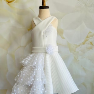 White  interview dress pageant dress white dress with ruffles girls opening number dress pageant outfit white prom scuba neoprene dress