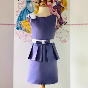 Purple lilac lavender interview dress Pageant dress Dress with peplum and bow Girls satin dress Pageant outfit Custom pageant casual dress