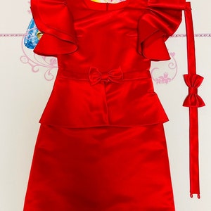 Red interview dress Pageant red dress with peplum and bow Girls satin dress Pageant outfit Red interview dress Custom pageant dress