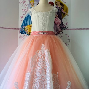 Peach White Coral Pageant Prom girls dress Formal ball gown Party Birthday Holiday Wedding girls dress Pageant pink outfit Fun fashion dress
