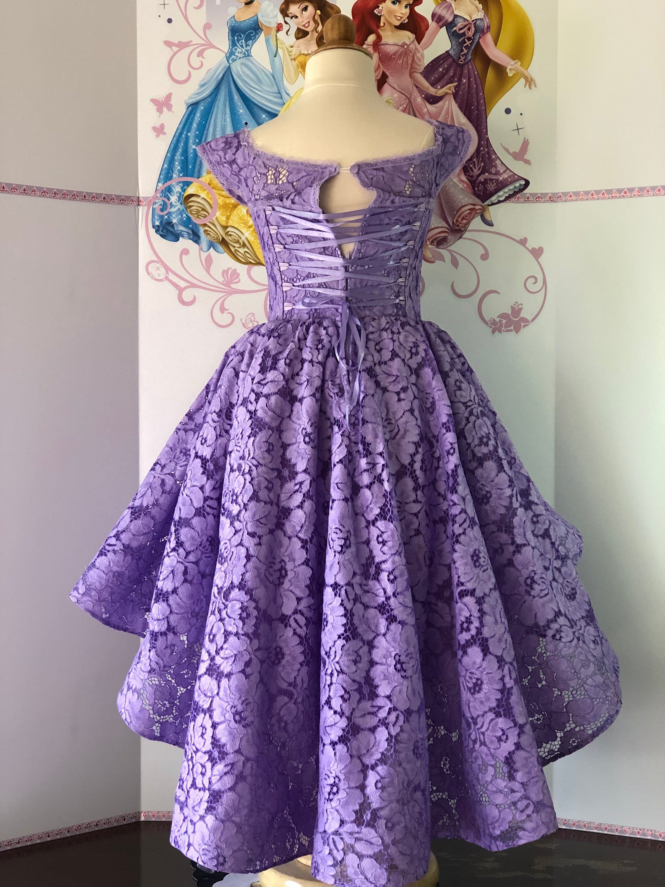 Purple Custom High-Low Dress Party Wedding Birthday Dress Pageant Outfit Fun Fashion Lavender Dress Casual Flower Lace Lilac Girls Dress