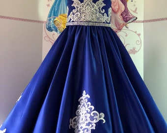 claudia blue dress interview with a vampire Claudia Interview With A Vampire Gown Cosplay Theatre Royal Blue Regal Ball Gown Crochet Top Halloween Costume Gothic Period Victorian