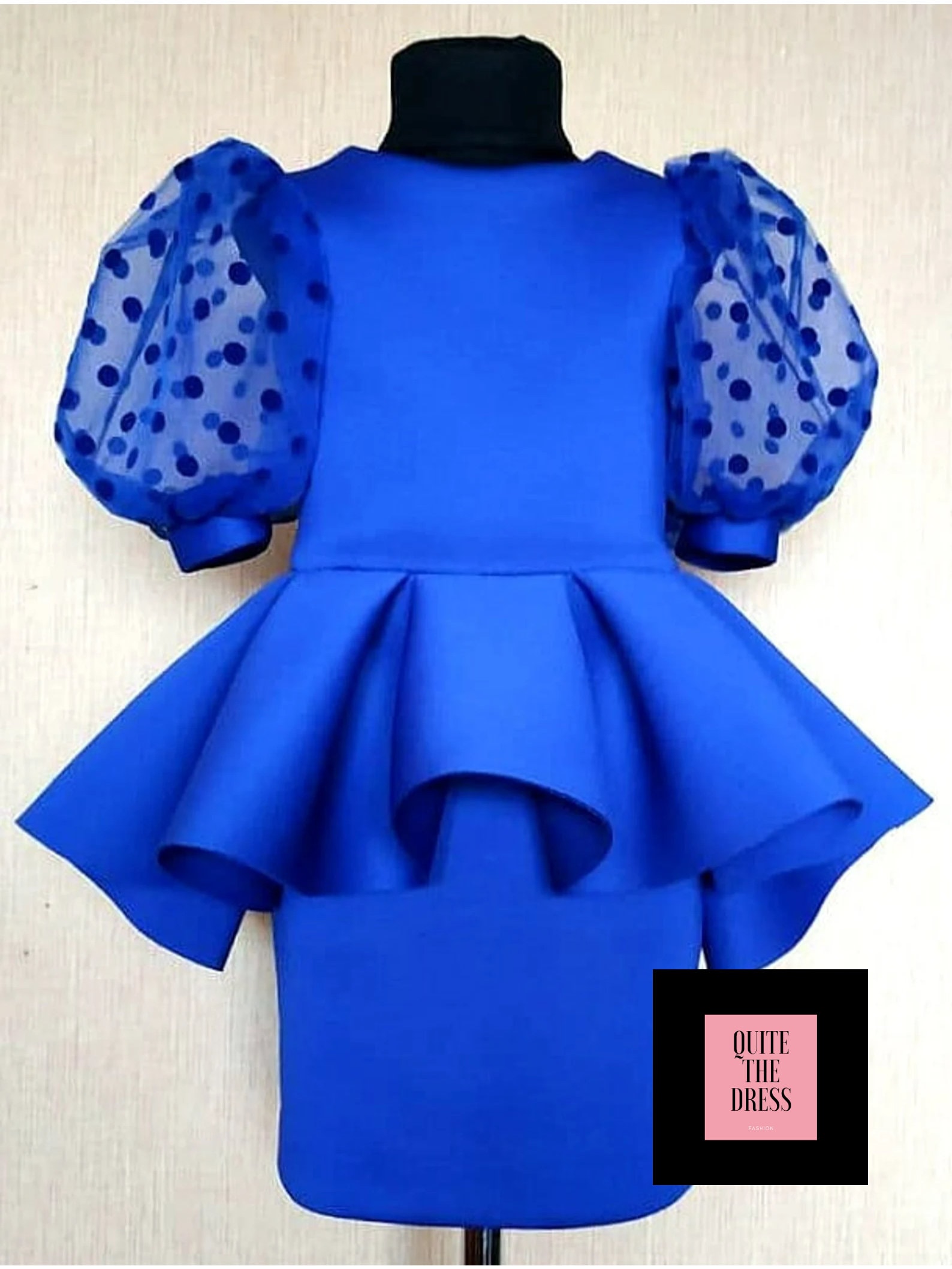 Royal Blue Interview Pageant Dress With Peplum Girls Casual Neoprene Scuba Sleeves Wear Blue Girls Suit Unique Custom Pageant Sleeve