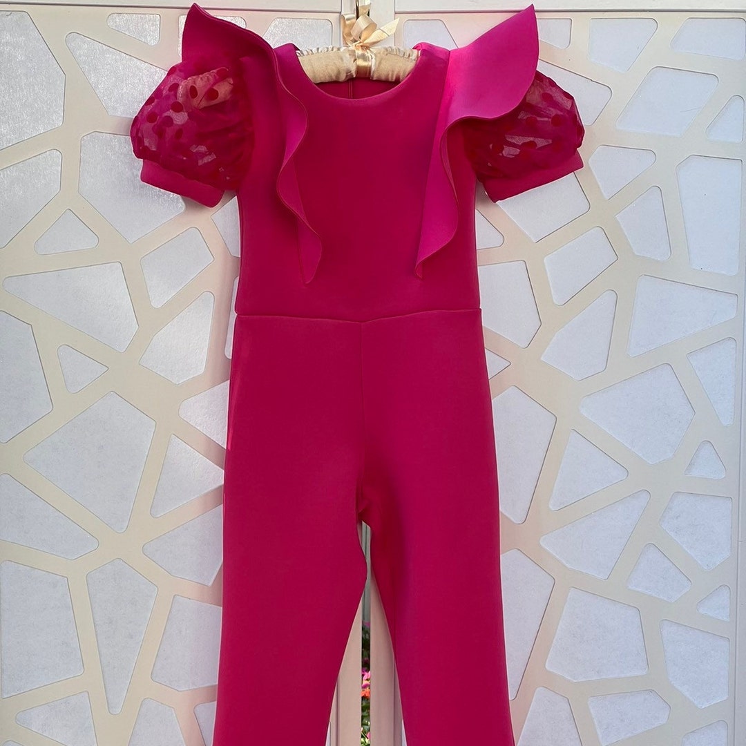 Hot Pink Interview Jumpsuit Pageant Fuchsia Outfit Girls Neoprene