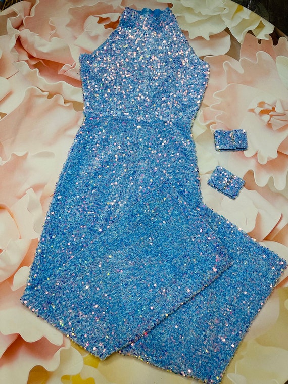 jumpsuit glitter dress Long Sequin Prom Jumpsuit with Strappy Open Back Black / 00 main image 1