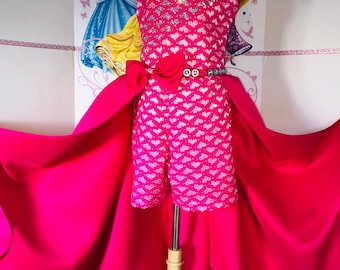Divertente abito rosa shocking per ragazze con volant da concorso, abito da passerella, abito da concorso con strascico, abito da concorso personalizzato, tutina rosa in raso di neoprene