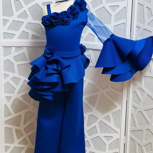 royal blue interview unique pageant ruffle outfit girls neoprene jumpsuit blue casual jumpsuit custom pageant scuba peplum girls romper