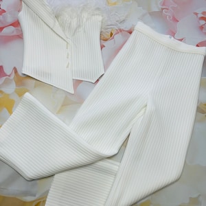 White interview outfit Pageant jacket pants unique neoprene suit White striped casual girls suit Custom scuba unique teen party holiday wear