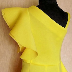 Yellow Pageant Interview girls outfit Bright yellow neoprene jumpsuit Yellow Custom pageant girls scuba romper Unique Pageant ruffleswear