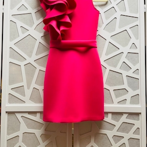 Hot Pink Pageant dress with ruffles Girls neoprene Homecoming dress Pageant outfit Custom hot pink Interview girls dress Scuba girls outfit