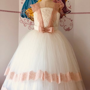Peach White Pageant Prom Girls Ball Gown Formal Dress Party Birthday Holiday Wedding Girls Dress Pageant Outfit Custom Apricot  Girls Gown