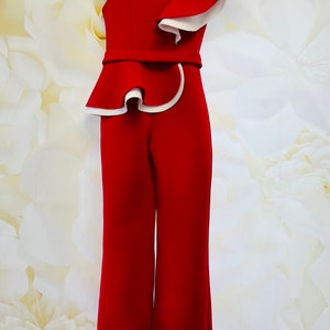Macacão de entrevista vermelho concurso roupa vermelha com babados macacão de neoprene para meninas macacão vermelho divertido moda meninas macacão de concurso personalizado para meninas