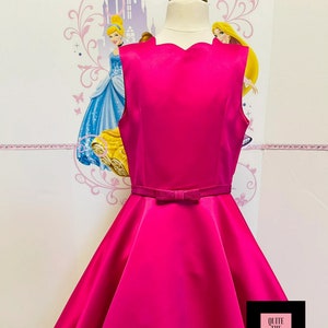 Hot Pink Pageant dress with bow Girls satin Homecoming dress Pageant outfit Custom pageant dress Cocktail hot pink Interview girls dress