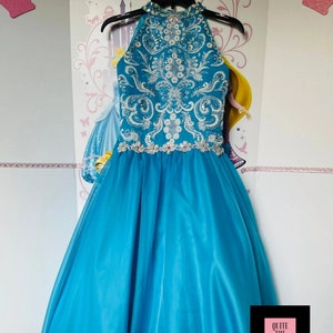 Turquoise blue aqua dress Pageant Prom dress Girls ball gown Party Birthday girls dress Glitz girls dress Pageant outfit Light blue dress