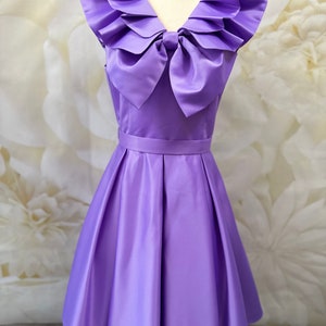 Purple interview dress Pageant violet dress with ruffles and bow Girls satin dress Pageant outfit lavender custom casual party holiday dress