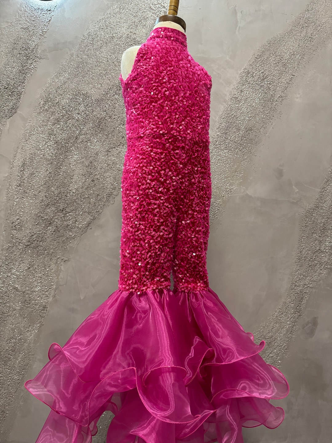 Hot Pink Sparkly Jumpsuit Pageant Outfit Girls Sequins Organza Fuchsia ...