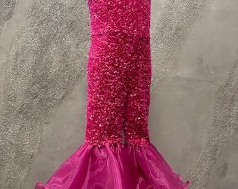Hot pink sparkly jumpsuit Pageant outfit Girls sequins organza Fuchsia fun fashion girls jumpsuit Custom pageant party glitter fluffy romper